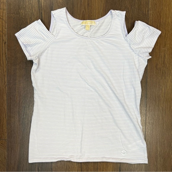 Michael Kors, purple striped cold shoulder tee SZ MED - Picture 1 of 4
